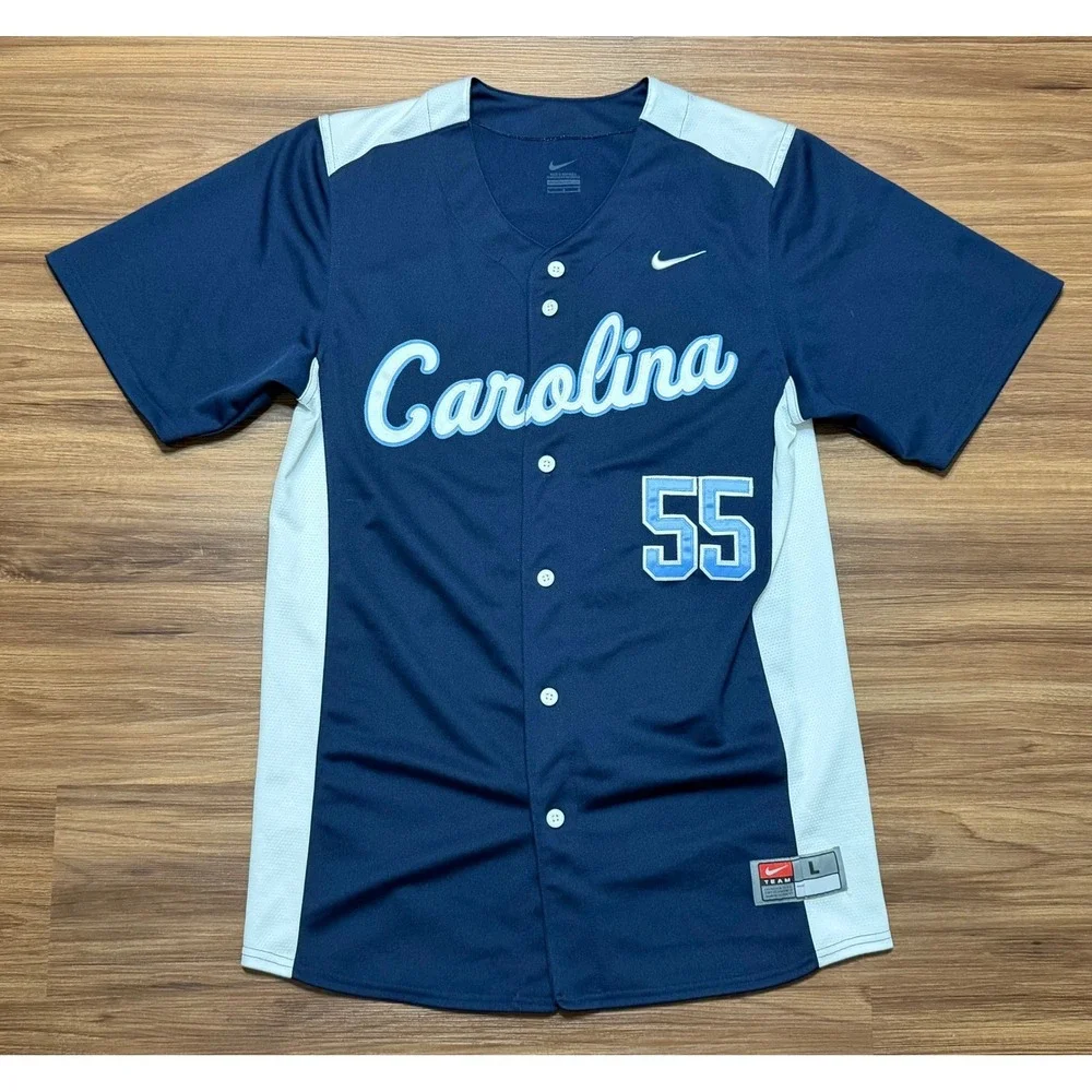 Nike Team North Carolina Tar Heels Baseball Jersey #55 Navy Blue Mens Sz L